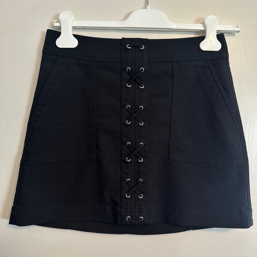 Black Lace-Up Mini Skirt